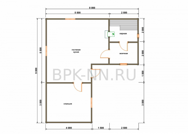 Каркасная баня 9х8 угловая К068