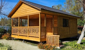 Баня каркасная 4х4,5 с террасой К036