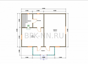 Баня каркасная 6х8 с террасой К052